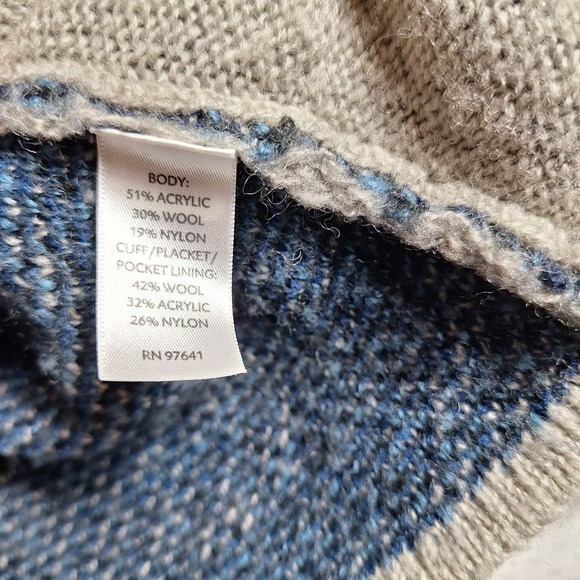 J. JILL Wool Blend Southwestern Longline Cardigan Sz XS Gray Blue Shawl Collar - Picture 4 of 6